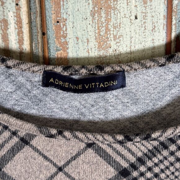 Adrienne Vittadini Tan Black Plaid Keyhole Buttons Blouse Top Size XL - Picture 2 of 8